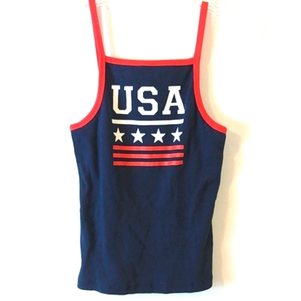 ZOE & LIV USA RED WHITE BLUE AMERICAN FLAG TANK TOP SIZE JUNIORS SMALL NWOT